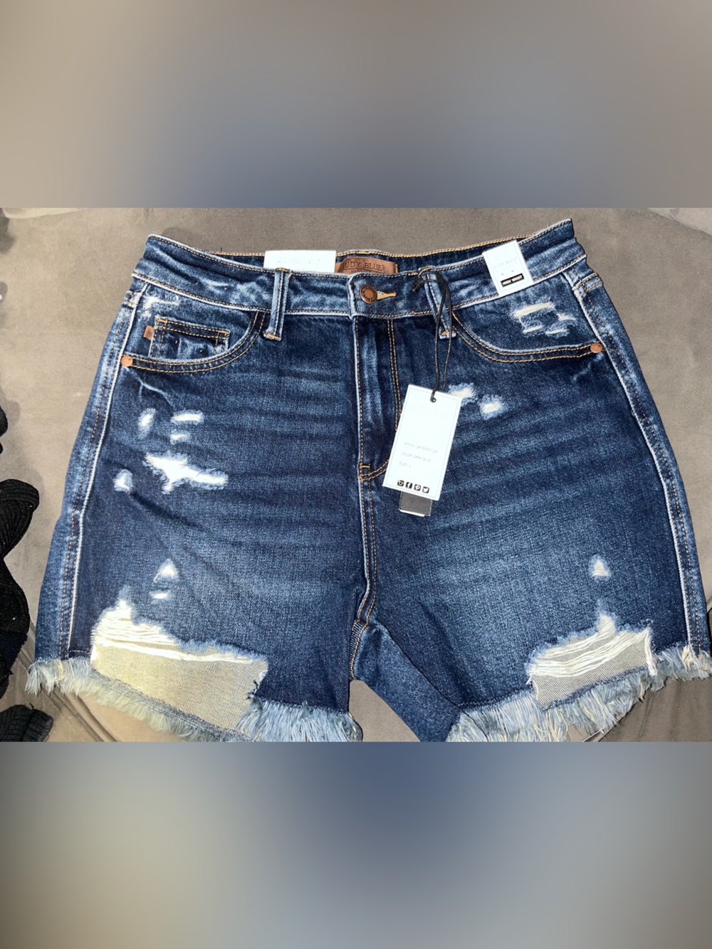 Judy Blue Distressed Medium Blue Denim Cutoff Shorts